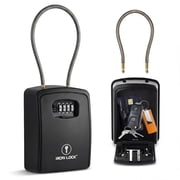 Iron Lock  Key Lock Box Portable with Cable Shackle & Wall Mount   Waterproof Heavy Duty Metal Lock Box for Keys with 4-Digit Combination Code on Doorknob, Fence, Pipe or Gate Extra LargeBlack, XXL
