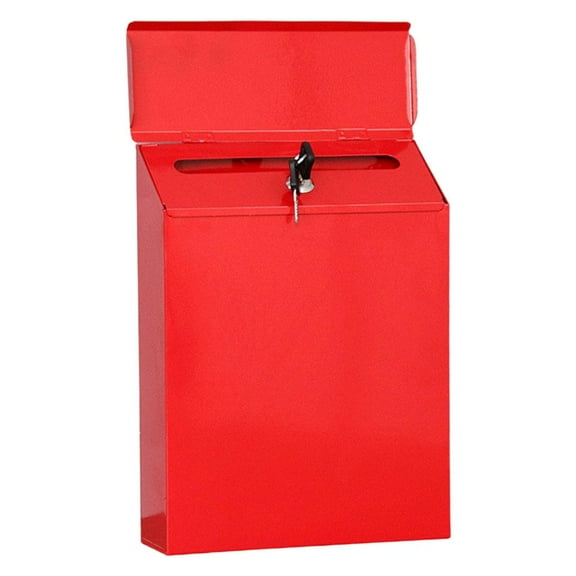 Iron Lockable Mailbox Hanging Comment Deposit Drop Box Key Envelopes Newspapers Magazines Secure Postbox Front Door Room Home Decor - Red