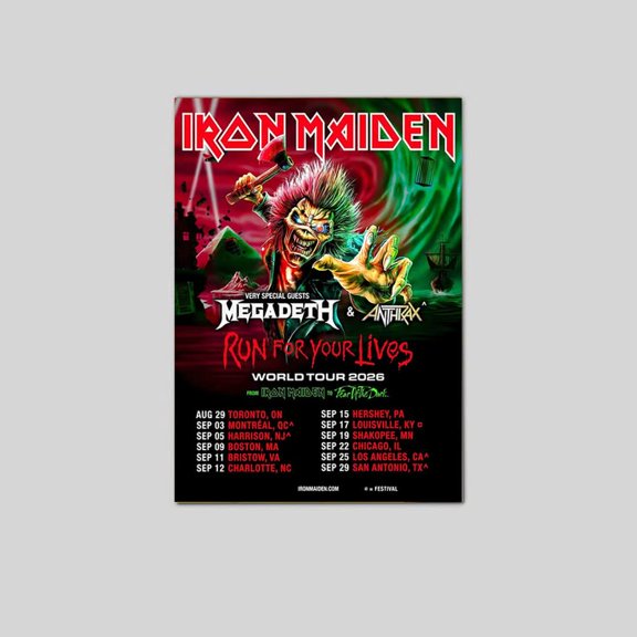 Iron Maiden 2026 N America Tour Framed Concert Poster Size 24''x36'' Goldengate