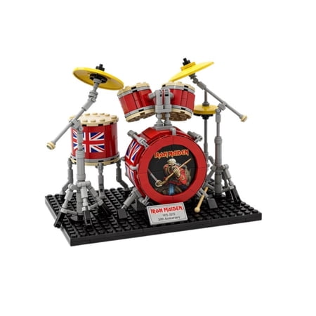 Iron Maiden 40th Anniversary Drum Kit Building Set, 400+ Pieces Microblocks Miniature Instrument Model Kit with Display Base, Eddie the Head Design, Music Themed Collectible for Adults and Fans