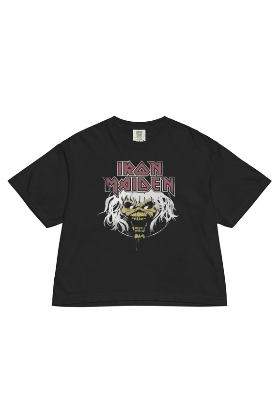 Iron Maiden Beast 1982 World Tour Vintage Mineral Wash Womens Crop Top