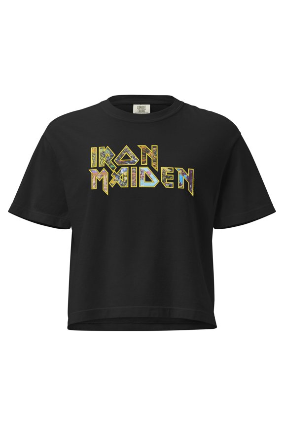 Iron Maiden Logo Eddie Mineral Wash Womens Crop Top