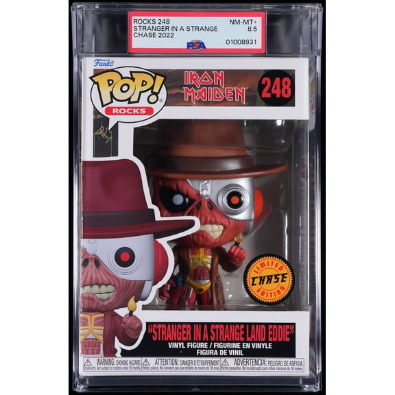 Iron Maiden, PSA Graded 8.5 NM-MT+, Stranger in a Strange Land Eddie Collectible Vinyl Figure #248, Fully Encapsulated Bundle with Compatible Funko Pop! PSA Hard Protector Case