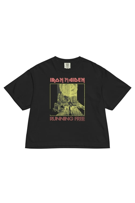 Iron Maiden Running Free Vintage Mineral Wash Womens Crop Top