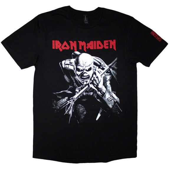 Iron Maiden Unisex T-Shirt 50 Trooper Charge White (Black) (Sleeve Print) (Large)