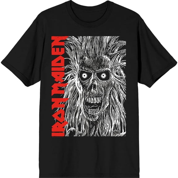 Iron Maiden Unisex T-Shirt Eponymous Face Red Logo (Black) (X-Large)
