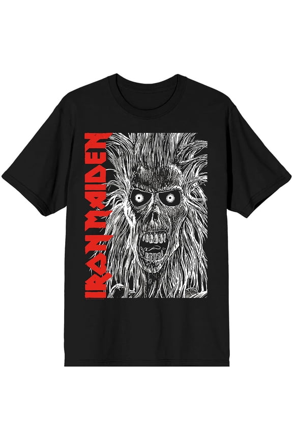 Iron Maiden Unisex T-Shirt Eponymous Face Red Logo (Black)