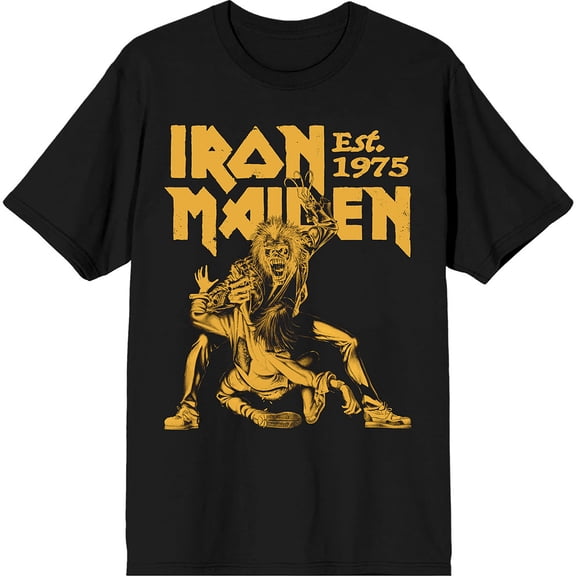 Iron Maiden Unisex T-Shirt Est. 1975 Claw Yellow Graphic (Black) (Medium)