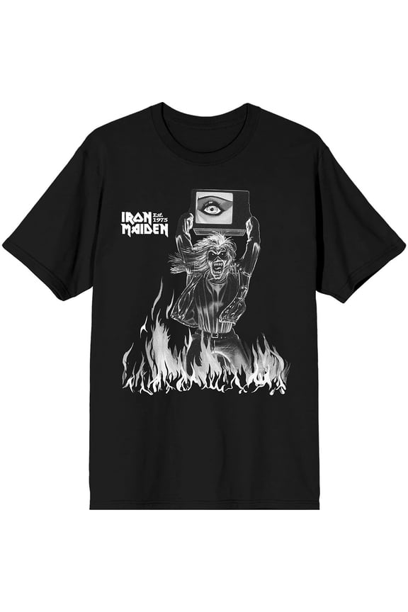Iron Maiden Unisex T-Shirt Est. 1975 Holy Smoke Flames Crop (Black)