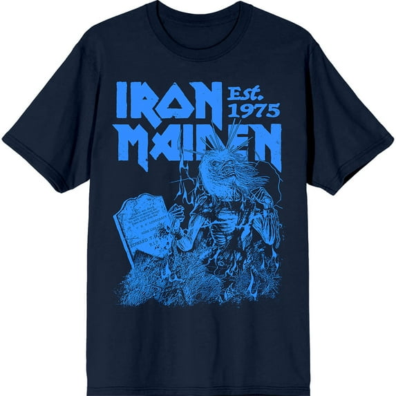 Iron Maiden Unisex T-Shirt Est. 1975 Life After Death Stamp (Navy Blue) (XX-Large)