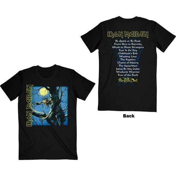 Iron Maiden Unisex T-Shirt Fear of the Dark Album Tracklisting (Back Print) (Medium)