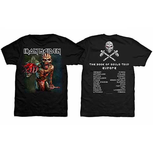 Iron Maiden Unisex T-Shirt The Book of Souls European Tour V.1 (Back Print) (Medium)