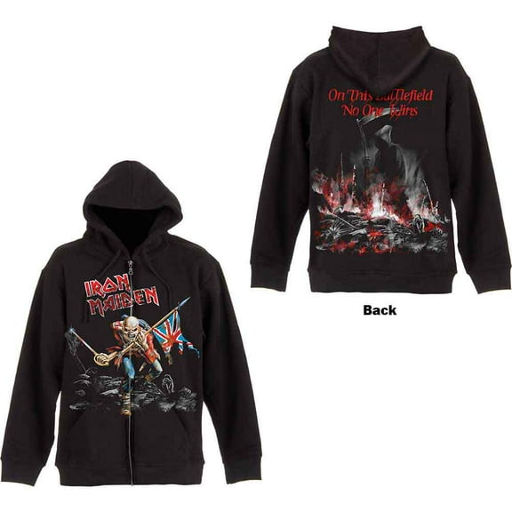Iron Maiden Unisex Zipped Hoodie Sweatshirt Scuffed Trooper (Back Print) (Small)
