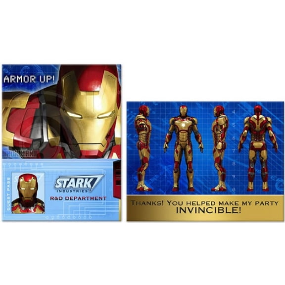 Various Iron Man 3 Birthday Invitations and Thank You Notes, 8 Count