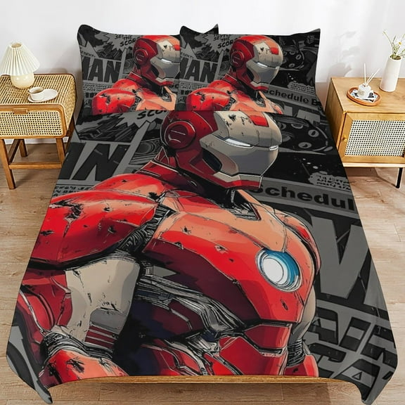 Iron Man 3-piece Bedding Set King Size,Kids Bedding Include Bed Duvet Cover and Pillowcases for Girls Boys Women Men