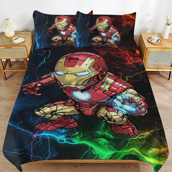 Iron Man 3-piece Bedding Set King Size,Kids Bedding Include Bed Duvet Cover and Pillowcases for Girls Boys Women Men