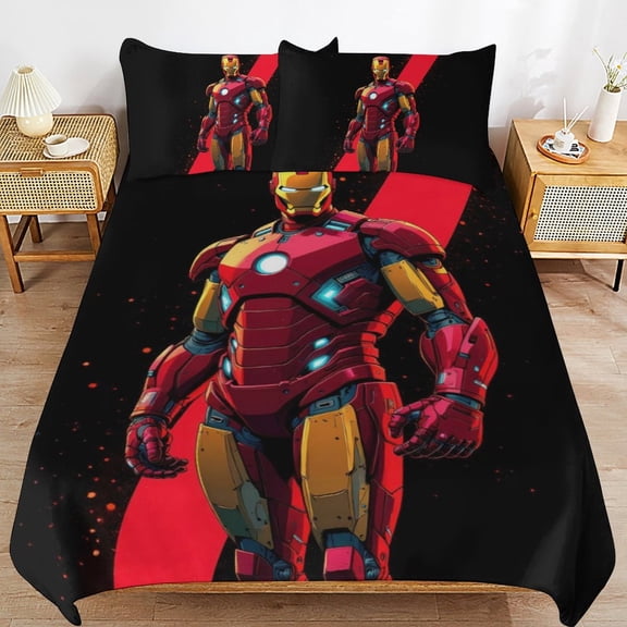 Iron Man 3-piece Bedding Set Twin Size,Kids Bedding Include Bed Duvet Cover and Pillowcases for Girls Boys Women Men