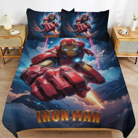 Iron Man 3-piece Bedding Set Twin Size,Kids Bedding Include Bed Duvet Cover and Pillowcases for Girls Boys Women Men