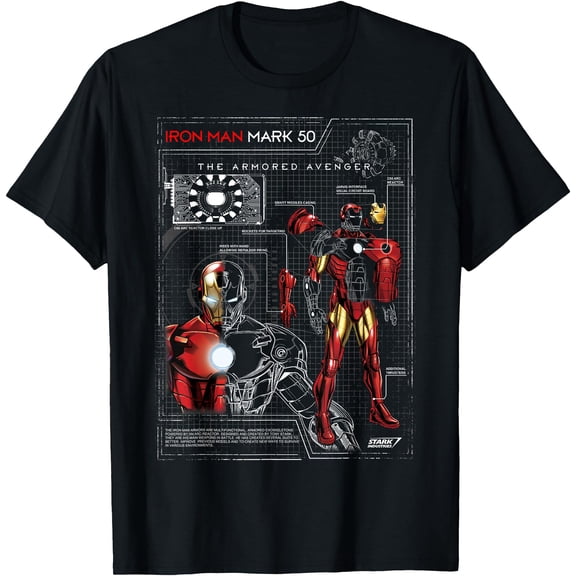 Iron Man Armor Plated Suit Blue Schematic DTG Print Unisex T-Shirt
