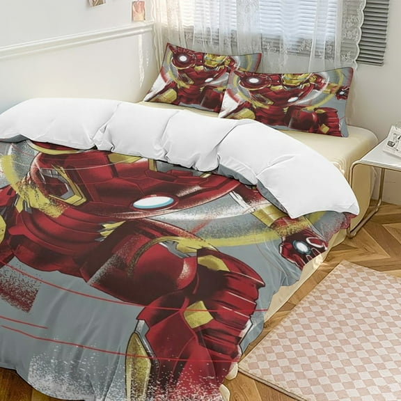 Iron Man Bedding Set Novelty Pattern Soft Microfiber Comforter Set 3 Pieces 1 Duvet Cover 2 Pillow Shams Twin-86"x70"