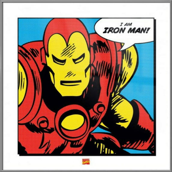Iron Man - Framed Marvel Comics Pop-Art Poster / Art Print (Quote: I Am IRON MAN!) (Size: 16" x 16") ( Frame)