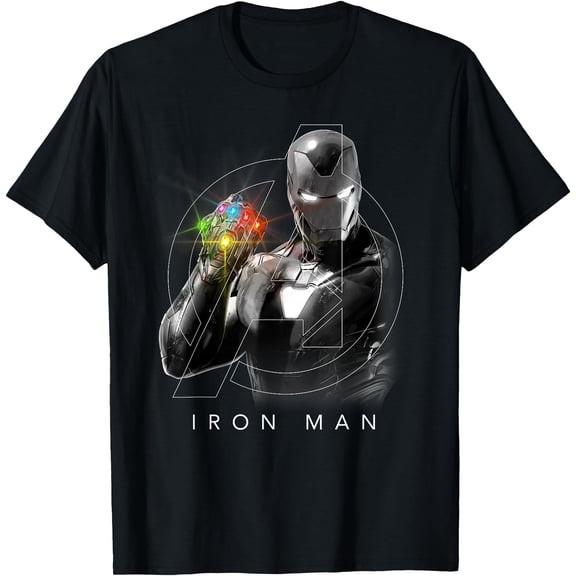 Iron Man Glowing Stones Logo Overlay Portrait DTG Print Unisex T-Shirt