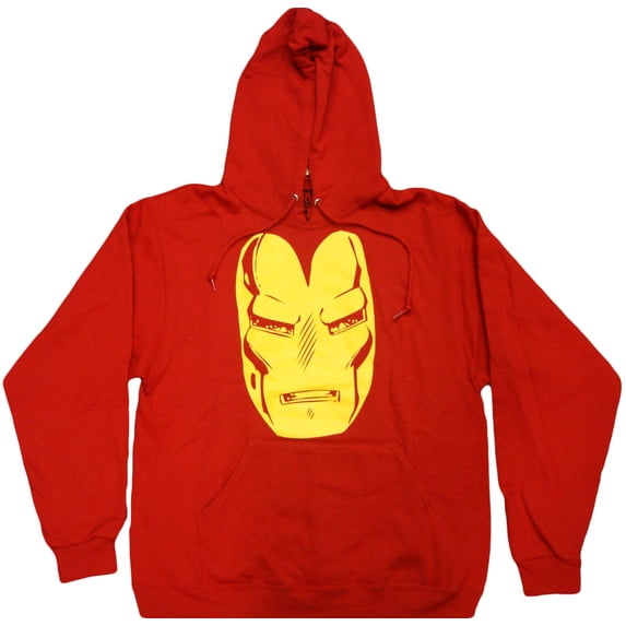 Iron Man (Marvel Comics) Mens Pullover Hoodie Sweatshirt - Giant Retro Iron Man Face Image (Large)
