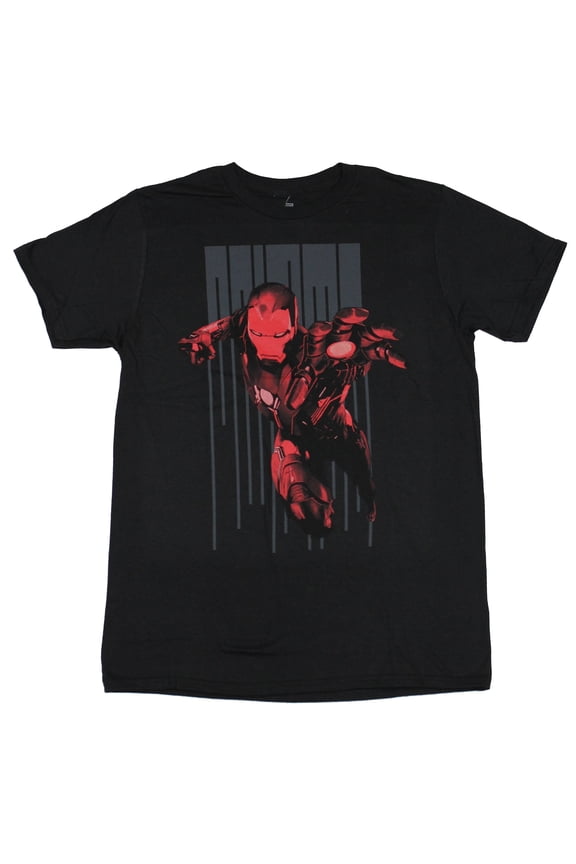 Iron Man (Marvel Comics) Mens T-Shirt - Iron Man Flying Red Over Shadow Drop (2X-Large, Black)