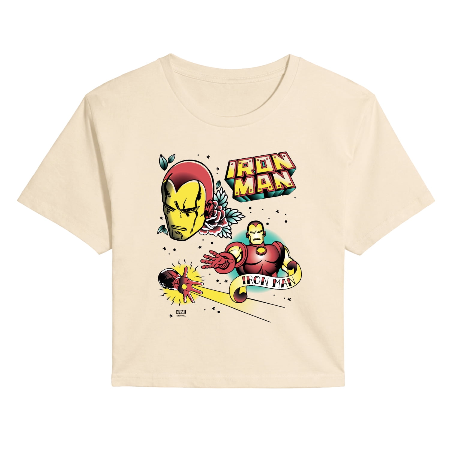 Iron Man - Tattoo - Juniors Cropped Graphic T-Shirt
