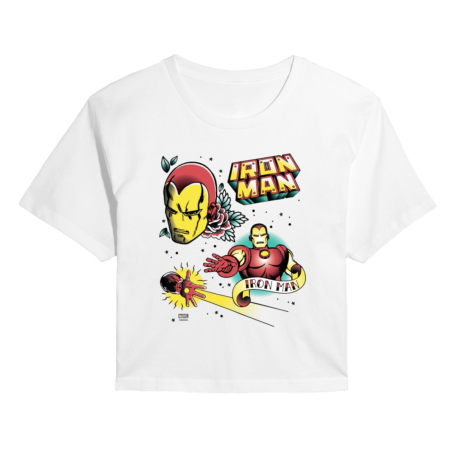 Iron Man - Tattoo - Juniors Cropped Graphic T-Shirt