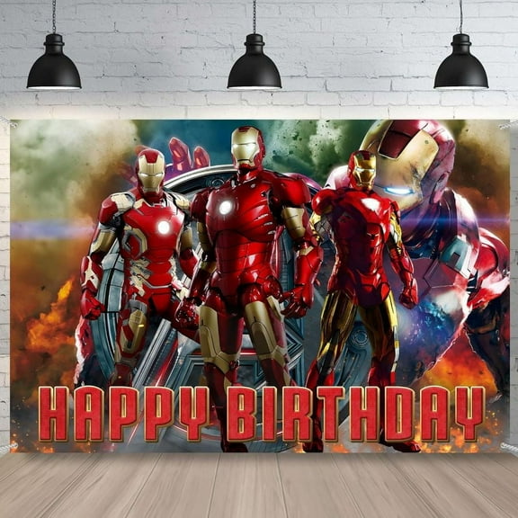 Iron Man Theme Birthday Flag Background Banner Children's Party Decoration supplies Photography Photo Prop ,70.8x43.3inch.