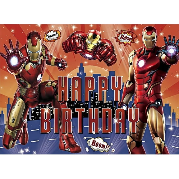 Iron Man Anime-Style Themed Birthday Party Banner (71x43 Inches) - Cartoon Photography Backdrop Decorations for Kids' Celebrations