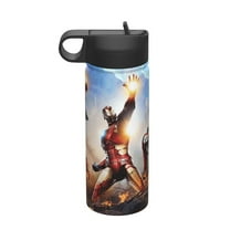Iron Man Water Bottle with Straw Lid 18Oz Stainless Steel Vacuum Insulated Wide Mouth Water Bottles Cup for Boys Girls