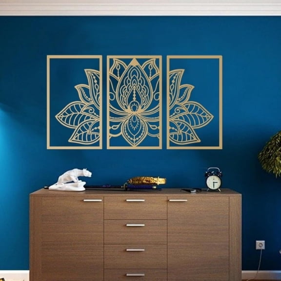Iron Mandala Lotus 3-Panel Wall Art Zen Style Luxury Theme Wall Hanging Perfect Gift for Home Decor
