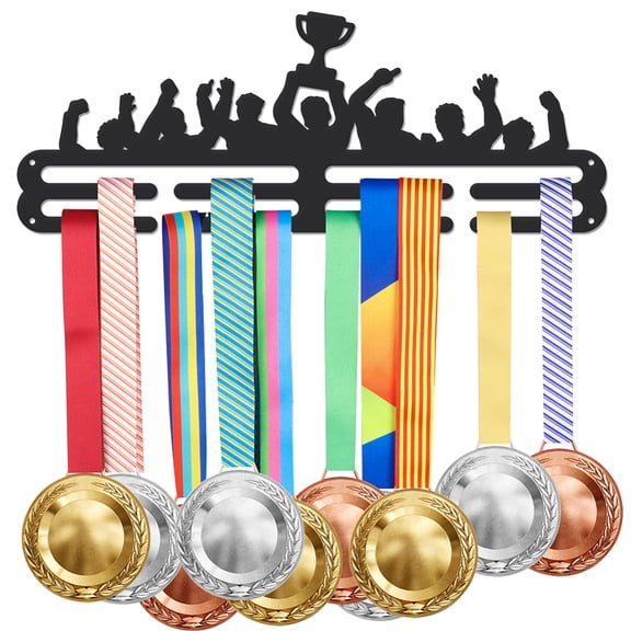Iron Medal Hanger Holder Display Wall Rack 3-Line with Screws Black Trophy 400x150mm