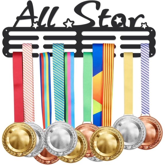 Iron Medal Hanger Holder Display Wall Rack 3-Line with Screws Star Word 150x400mm