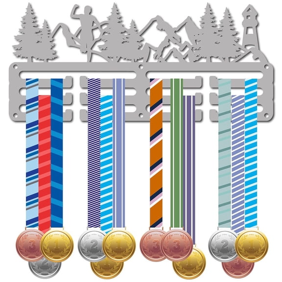 Iron Medal Holder Medal Display Hanger Rack Medal Holder Frame with Standoff Pins Mountain 130x290mm Hole: 5mm DIY