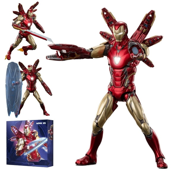 Iron-Men MK85 (Deluxe Version) Action Figure-7inch Light with Chest and Eyes Metal Painting Collectable Model-20 Joints Movable Doll Model Statue Gift(1/10 Scale)
