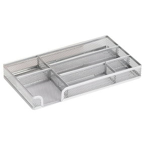 Iron Mesh Six-Grid Storage Tray Simple Silver, Desk Drawer Organizer Tray Metal Mesh Drawer Divider Organizer with 6 Compartments, 10.92*6.36*1.68In, Meiiso
