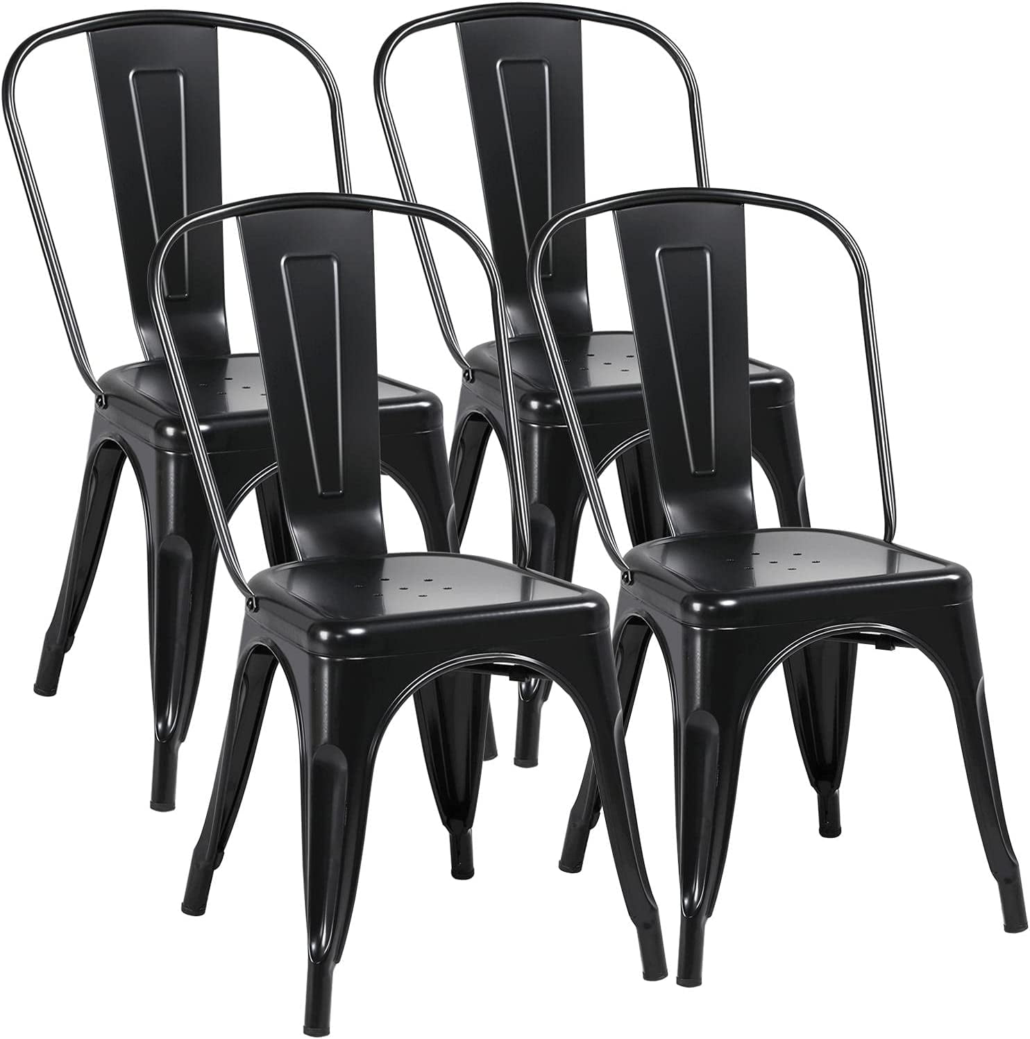 Matte Black Stackable Iron Metal Dining Chairs, Set of 4