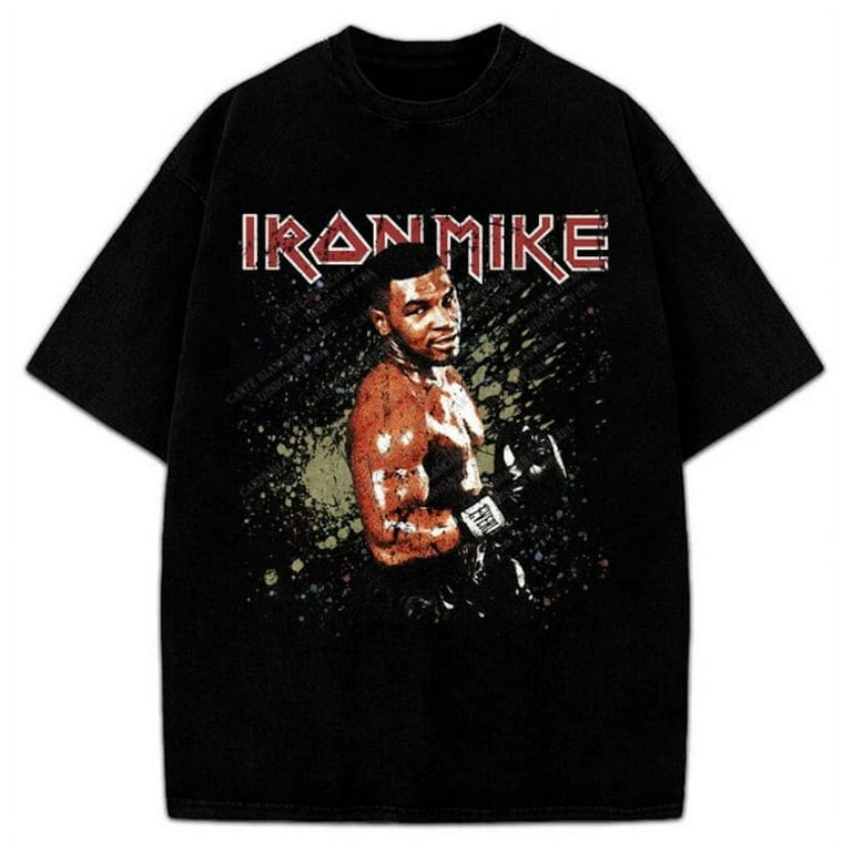 PrintNest Iron Mike Tyson Old School Vintage Rock Band Retro Style Custom Graphic T Shirt Adult Unisex Size Small Dark Grey