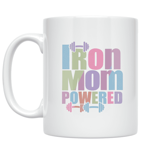Iron Mom Powered Pastel Design - Garage Gym Mom - 11 oz Ceramic Coffee Mug