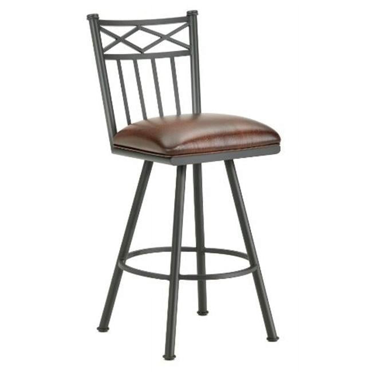 Alexander Black Metal Swivel Bar Stool with Brown Leather Seat