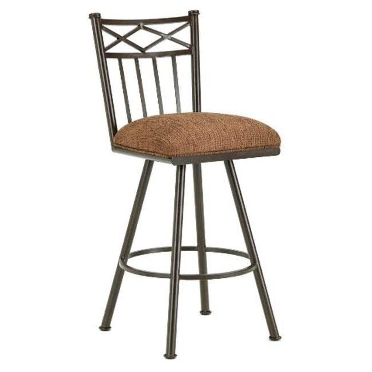 Rustic Brown Chenille Swivel Bar Stool with Steel Frame