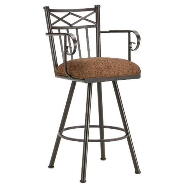 Brown Metal and Wood Swivel Bar Stool with Arms