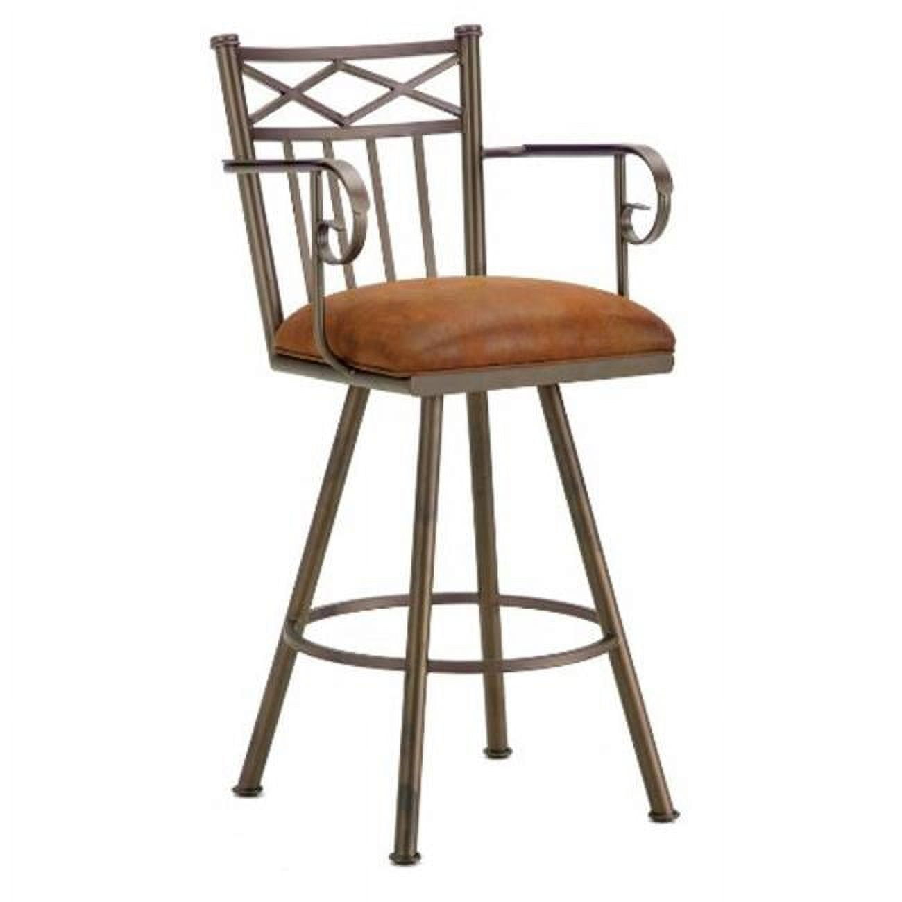 Bronze and Cocoa Leather Swivel Counter Stool with Metal Frame