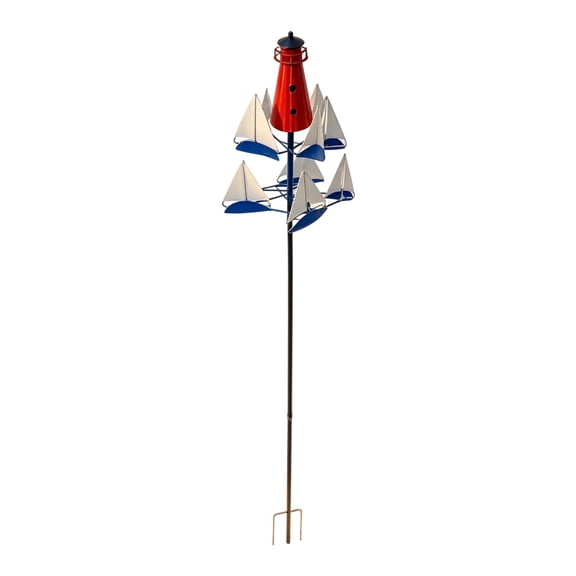 Iron Nautical Wind Spinner with Sailboat Design for Outdoor Yard Patio Display Decorative Art Sculpture Weather-Resistant Ground Insert