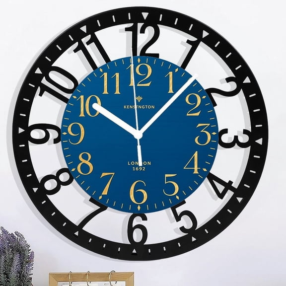 Iron Navy Blue Wooden Wall Clock 10 Inch - Battery Operated Silent Non Ticking Clock Decor for Kitchen, Living Room, Bathroom, Office Style 10×10inch(25×25cm)