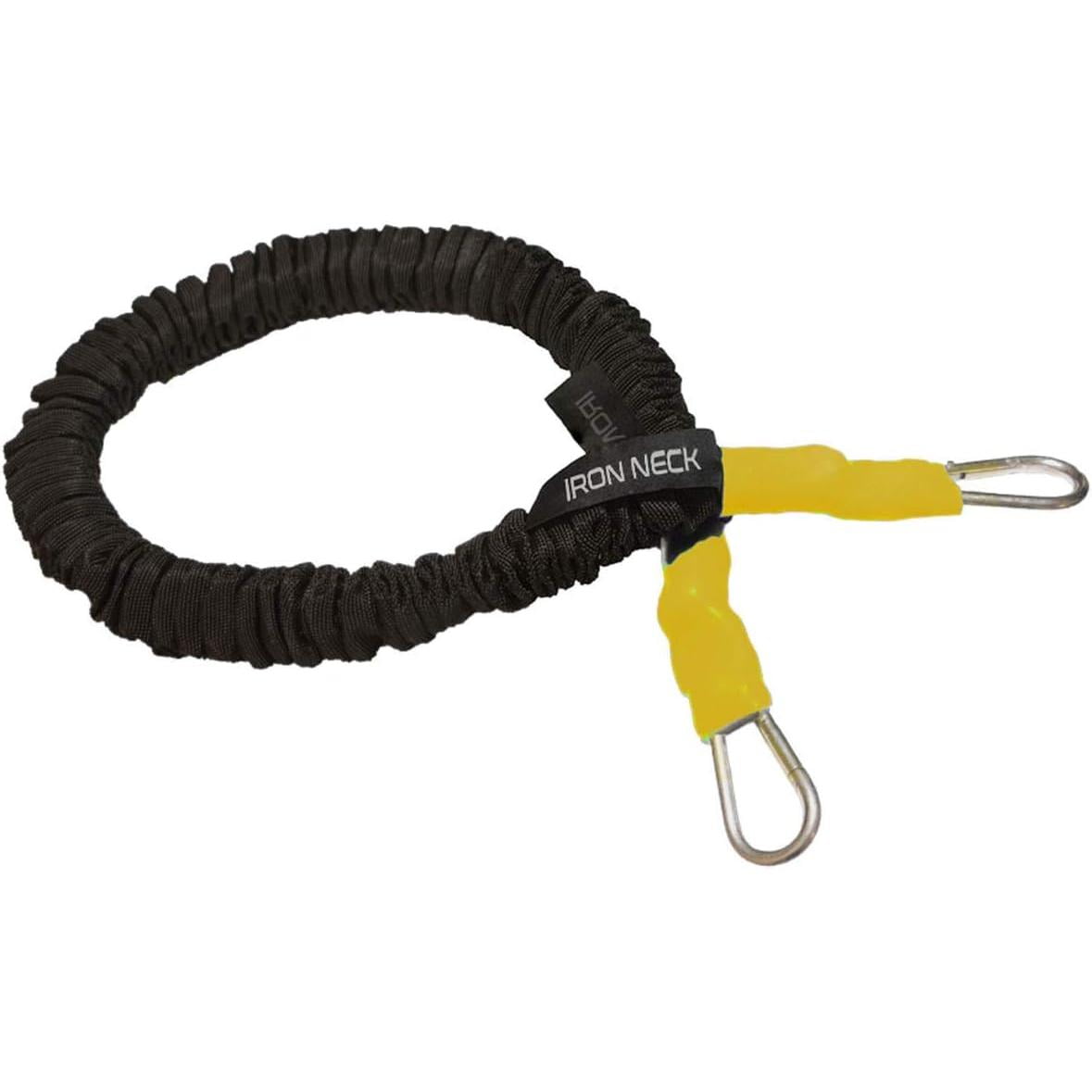 Iron Neck Dynamic Resistance Band with 10lb Max Resistance | Train, Workout, or Rehab Training Band Stretches from 3 to 9 ft | Cloth Wrapped with Stainless Steel Carabineers