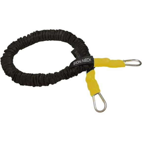 Iron Neck Dynamic Resistance Band with 10lb Max Resistance | Train, Workout, or Rehab Training Band Stretches from 3 to 9 ft | Cloth Wrapped with Stainless Steel Carabineers